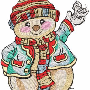 Snowman with snow bird embroidery design