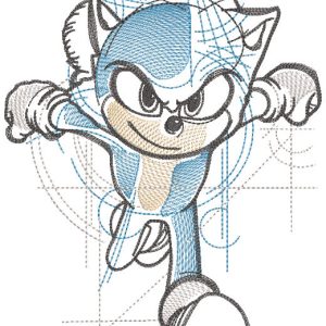 Sonic the hedgehog running sketch embroidery design