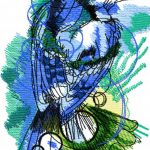 Sparrow watercolor style embroidery design