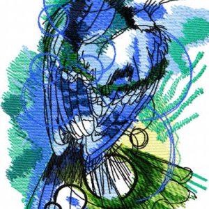 Sparrow watercolor style embroidery design