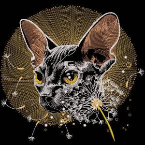Sphinx and dandelion embroidery design