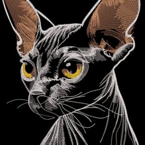 Sphynx cat black background embroidery design