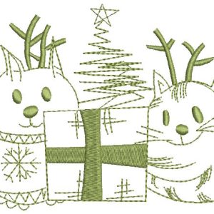 Squirrel and cat with Christmas gift embroidery design