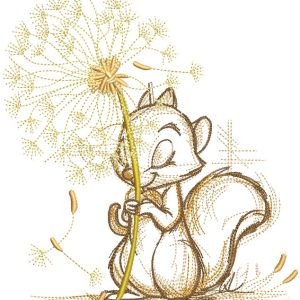 Squirrel with dandelion embroidery design