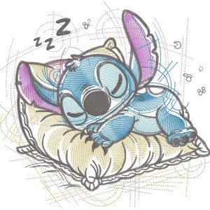Stitch sleeping on a pillow embroidery design