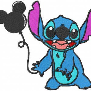 Stitch with mickey balloon embroidery design