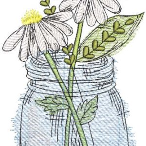 Summer daisies in a jar embroidery design
