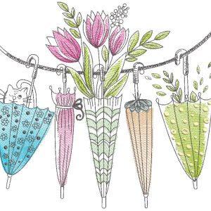 Summer drying umbrellas embroidery design