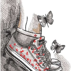 Summer childhood sneakers butterfly freedom embroidery design