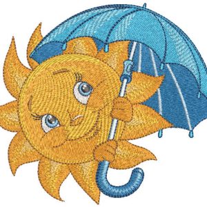 Smiling sun with umbrella embroidery design