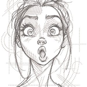 Surprised girl sketch embroidery design