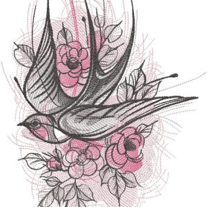 Swallow in the garden embroidery design