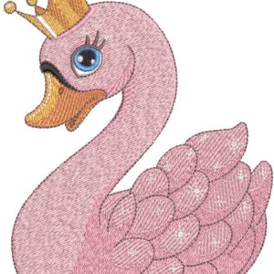 Swan princess with golden crown embroidery design