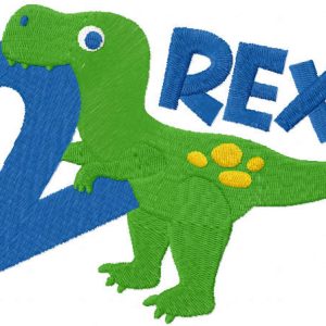T-rex second birthday embroidery design