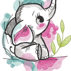 Tattered baby elephant embroidery design