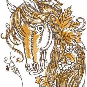 Tattered autumn horse embroidery design