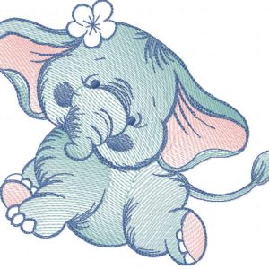 Tattered dancing elephant embroidery design