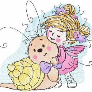Tattered Fairy and snail embroidery design