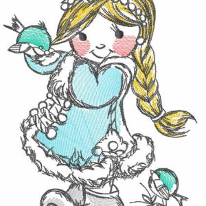 Tattered snow maiden with bird embroidery design