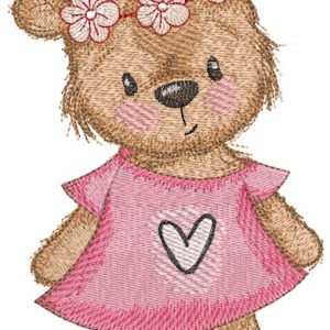 Teddy bear girl summer mood embroidery design