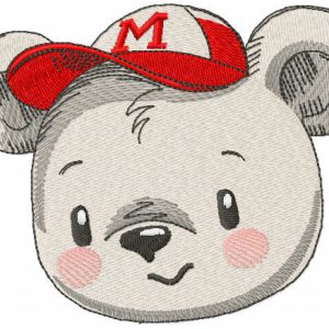 Teddy bear baseball cap embroidery design