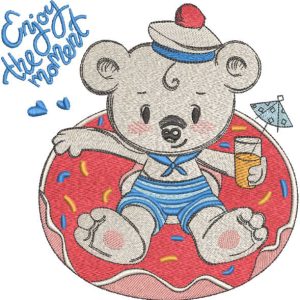 Teddy bear resting in the pool embroidery design