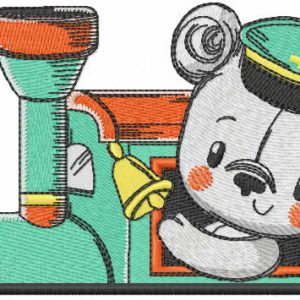 Teddy bear train driver embroidery design