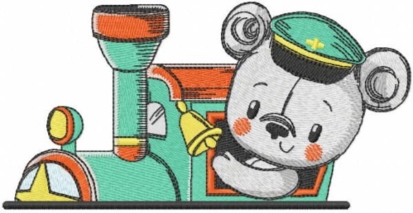 Teddy bear train driver embroidery design