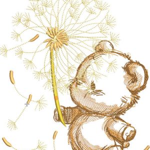 Teddy bear with dandelion embroidery design