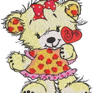 Teddy bear with heart lollipop embroidery design