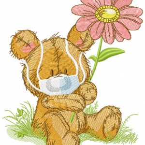 Teddy bear with medical mask embroidery design