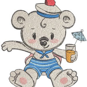 Teddy bear drinks juice embroidery design