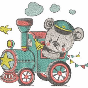 Teddy train driver embroidery design
