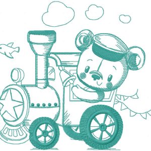 Teddy train embroidery design