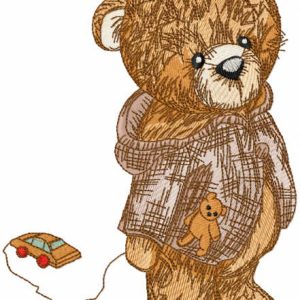 Teddy with toy car embroidery design