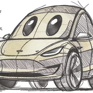Tesla Model Y car sketch embroidery design