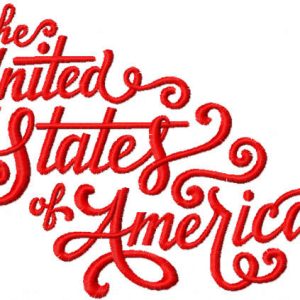 The United States of America script embroidery design