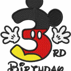 Third birthday Mickey embroidery design