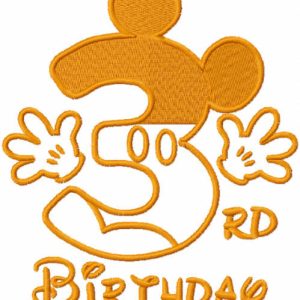 Third birthday mickey one colored embroidery design