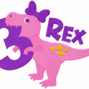 Three Year Old Girl Dinosaur Birthday embroidery design
