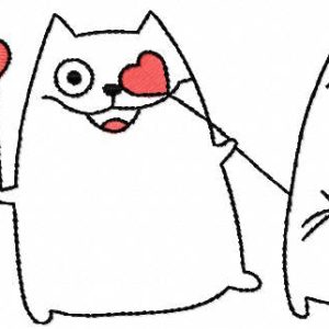 Three cats in love with candy hearts embroidery design