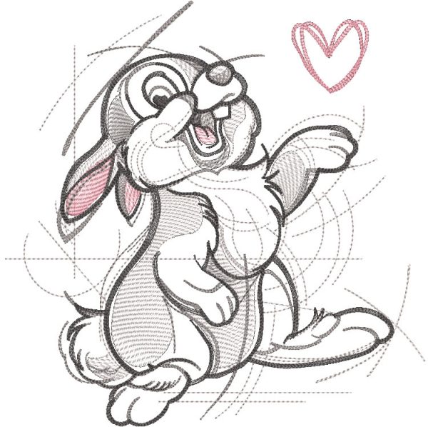 Thumper romantic sketch embroidery design