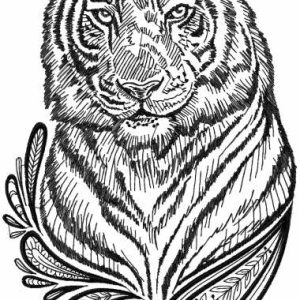 Tiger black and white sketch embroidery design