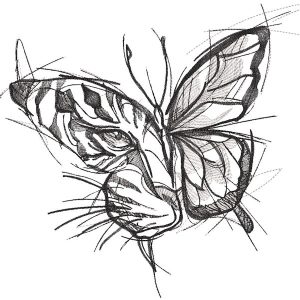 Tiger butterfly embroidery design