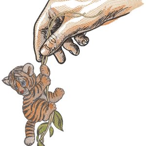 Tiger cub on a liana in your hand embroidery design