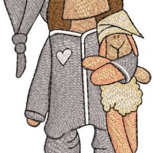 Tilda doll with a soft toy sheep embroidery design