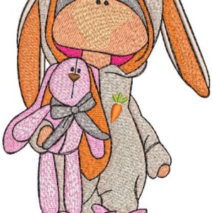 Tilda doll with bunny toy embroidery design