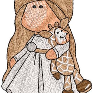 Tilda doll with giraffe toy embroidery design