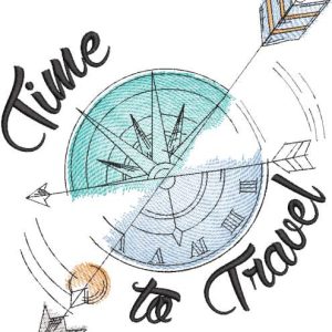 Time to travel compass clock  embroidery design