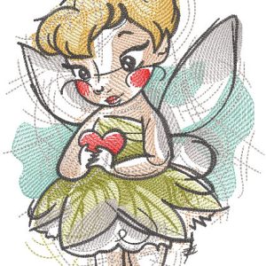 Tinkerbell with heart sketch embroidery design